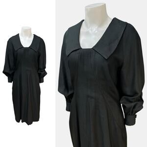 Vintage 1960s Black Dress Puff Long Sleeve Mod Part my Dress / Women’s Small -